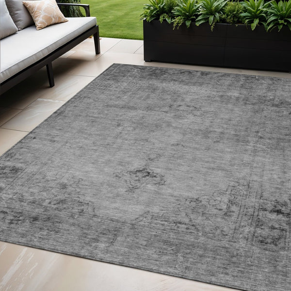HomeRoots 5' Stylish Gray Silver Charcoal Oriental Washable Area Rug for Indoor and Outdoor Versatility 5' X 8' 580347