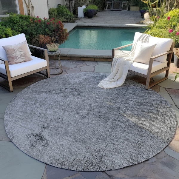 HomeRoots 5' Stylish Gray Silver Charcoal Oriental Washable Area Rug for Indoor and Outdoor Versatility 8' Round 580348