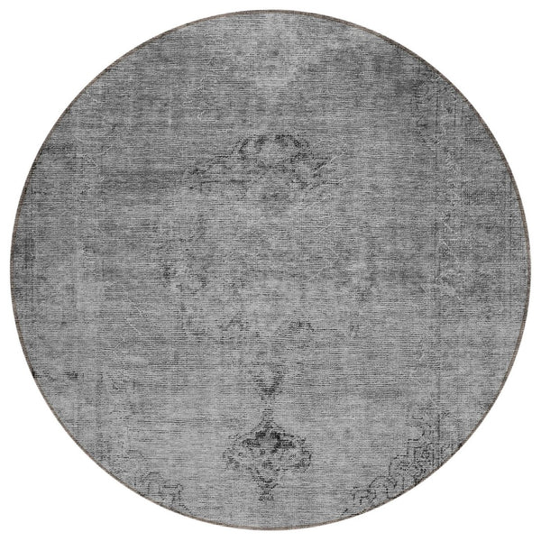 HomeRoots 5' Stylish Gray Silver Charcoal Oriental Washable Area Rug for Indoor and Outdoor Versatility 8' Round 580348