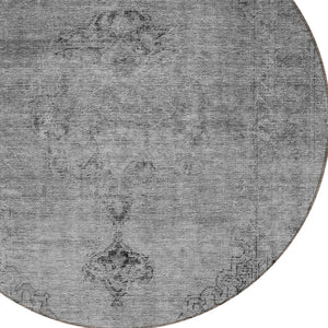 HomeRoots 5' Stylish Gray Silver Charcoal Oriental Washable Area Rug for Indoor and Outdoor Versatility 8' Round 580348