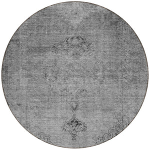 HomeRoots 5' Stylish Gray Silver Charcoal Oriental Washable Area Rug for Indoor and Outdoor Versatility 8' Round 580348