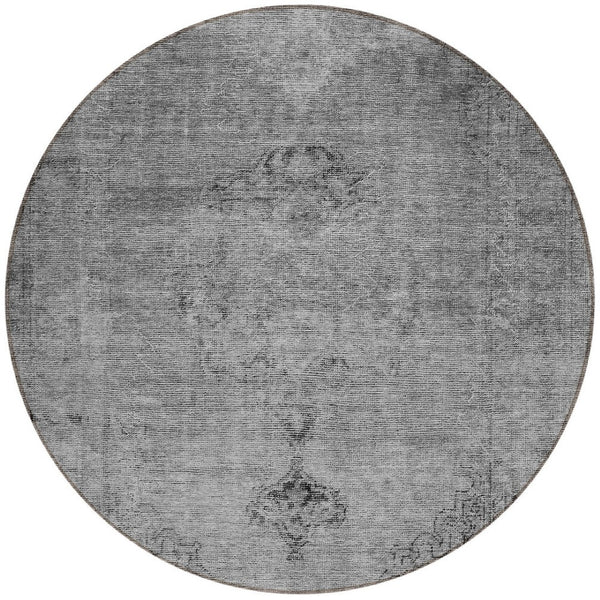 HomeRoots 5' Stylish Gray Silver Charcoal Oriental Washable Area Rug for Indoor and Outdoor Versatility 8' Round 580348