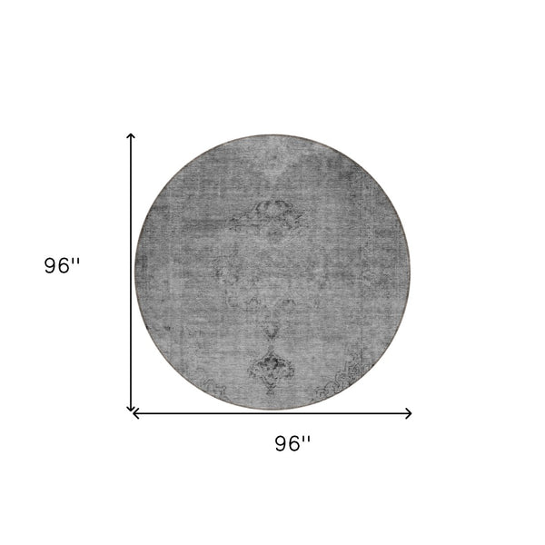 HomeRoots 5' Stylish Gray Silver Charcoal Oriental Washable Area Rug for Indoor and Outdoor Versatility 8' Round 580348
