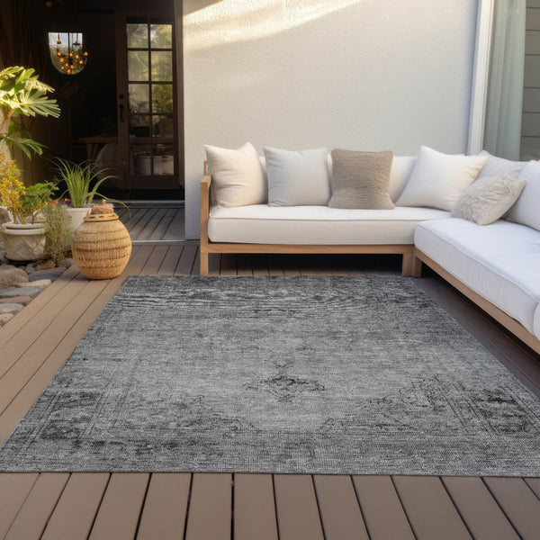 HomeRoots 9' Oriental Area Rug - Stylish Gray, Silver & Charcoal Design for Indoor & Outdoor Durability 9' X 12' 580350