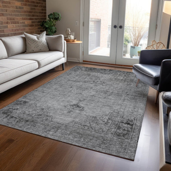 HomeRoots 9' Oriental Area Rug - Stylish Gray, Silver & Charcoal Design for Indoor & Outdoor Durability 9' X 12' 580350