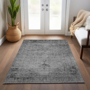 HomeRoots 9' Oriental Area Rug - Stylish Gray, Silver & Charcoal Design for Indoor & Outdoor Durability 9' X 12' 580350