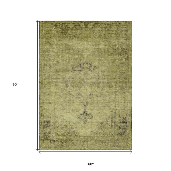 HomeRoots 5' Elegant Khaki Brown and Taupe Oriental Washable Area Rug for Indoor and Outdoor Use 5' X 8' 580353