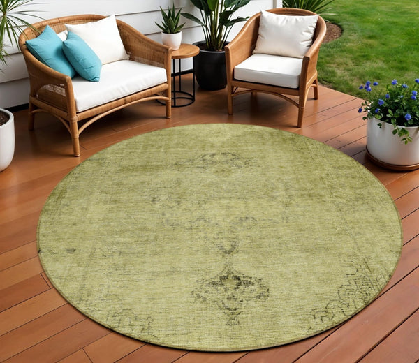 HomeRoots 5' Elegant Khaki Brown and Taupe Oriental Washable Area Rug for Indoor and Outdoor Use 8' Round 580354