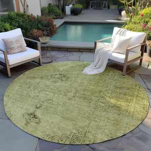 HomeRoots 5' Elegant Khaki Brown and Taupe Oriental Washable Area Rug for Indoor and Outdoor Use 8' Round 580354