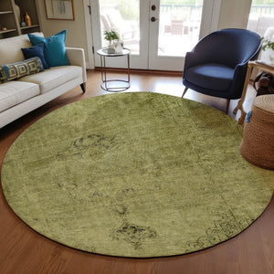 HomeRoots 5' Elegant Khaki Brown and Taupe Oriental Washable Area Rug for Indoor and Outdoor Use 8' Round 580354