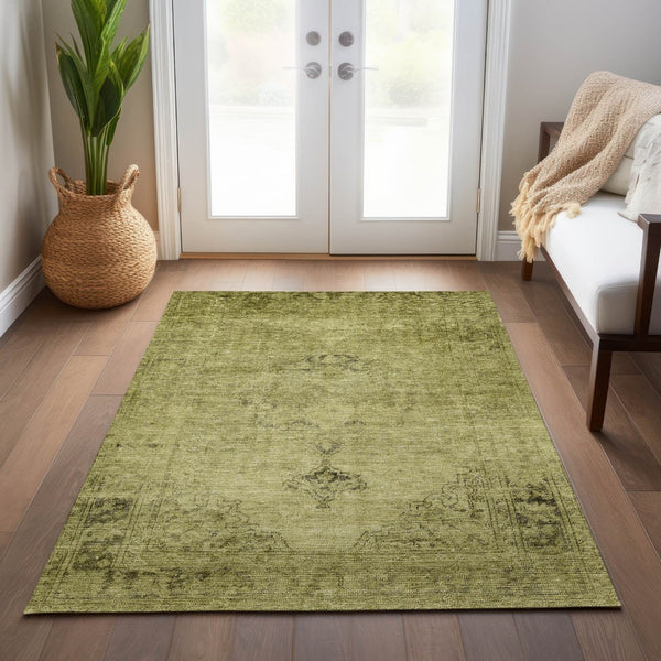 HomeRoots 5' Elegant Khaki Brown and Taupe Oriental Washable Area Rug for Indoor and Outdoor Use 8' X 10' 580355