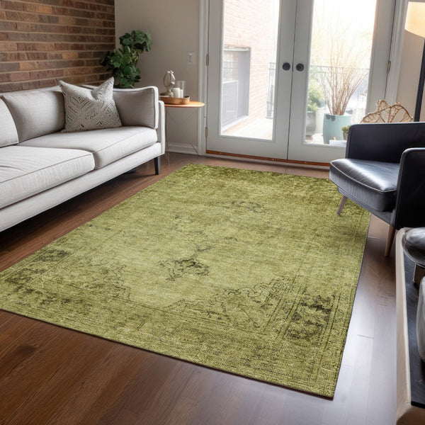 HomeRoots 5' Elegant Khaki Brown and Taupe Oriental Washable Area Rug for Indoor and Outdoor Use 10' X 14' 580357