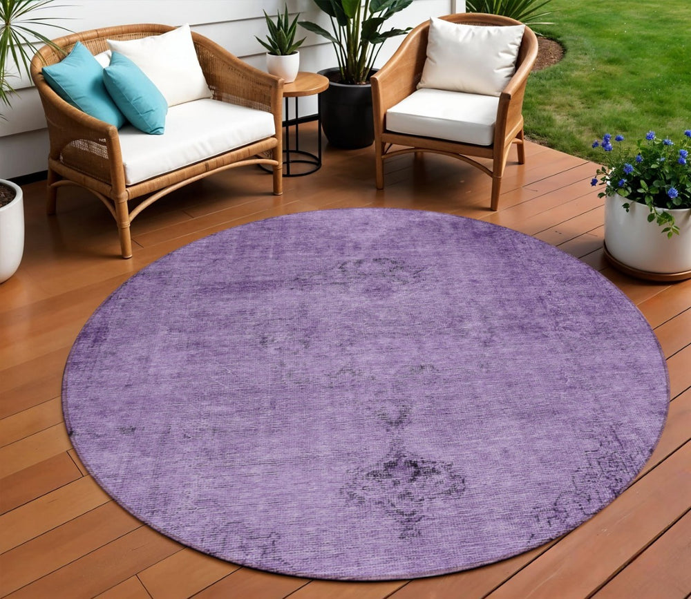 HomeRoots 5' Stylish Purple Eggplant and Lavender Oriental Rug – Durable, Washable for Indoor & Outdoor Use 8' Round 580360