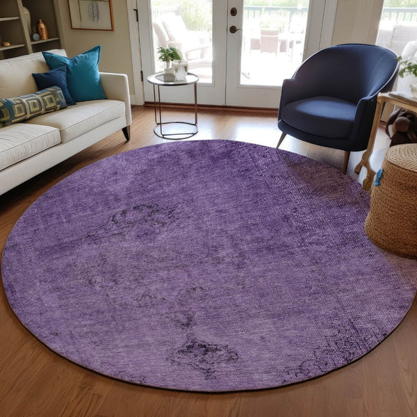 HomeRoots 5' Stylish Purple Eggplant and Lavender Oriental Rug – Durable, Washable for Indoor & Outdoor Use 8' Round 580360