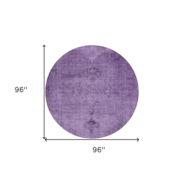 HomeRoots 5' Stylish Purple Eggplant and Lavender Oriental Rug – Durable, Washable for Indoor & Outdoor Use 8' Round 580360