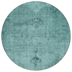 HomeRoots 5' Indoor Outdoor Teal Blue Turquoise Charcoal Oriental Area Rug - Stylish, Washable, Durable Design 8' Round 580366