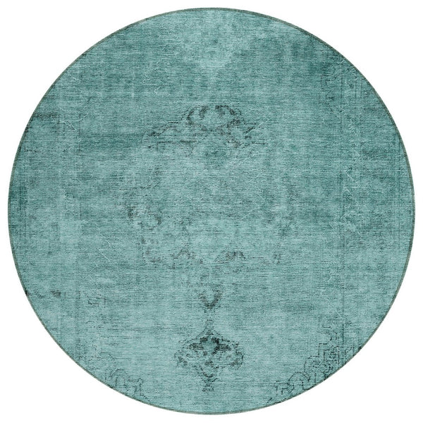 HomeRoots 5' Indoor Outdoor Teal Blue Turquoise Charcoal Oriental Area Rug - Stylish, Washable, Durable Design 8' Round 580366