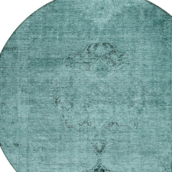 HomeRoots 5' Indoor Outdoor Teal Blue Turquoise Charcoal Oriental Area Rug - Stylish, Washable, Durable Design 8' Round 580366