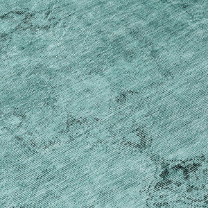 HomeRoots 5' Indoor Outdoor Teal Blue Turquoise Charcoal Oriental Area Rug - Stylish, Washable, Durable Design 8' Round 580366