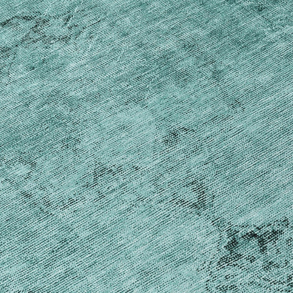 HomeRoots 5' Indoor Outdoor Teal Blue Turquoise Charcoal Oriental Area Rug - Stylish, Washable, Durable Design 8' Round 580366