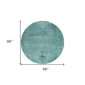 HomeRoots 5' Indoor Outdoor Teal Blue Turquoise Charcoal Oriental Area Rug - Stylish, Washable, Durable Design 8' Round 580366