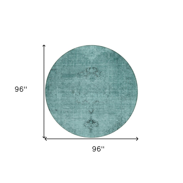 HomeRoots 5' Indoor Outdoor Teal Blue Turquoise Charcoal Oriental Area Rug - Stylish, Washable, Durable Design 8' Round 580366