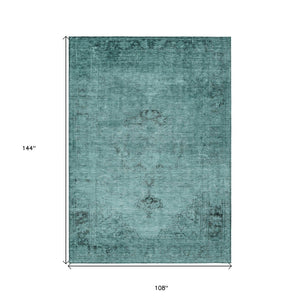 HomeRoots 9' Vibrant Teal Blue Turquoise Charcoal Oriental Area Rug - Durable, Washable, Indoor & Outdoor Use 9' X 12' 580368