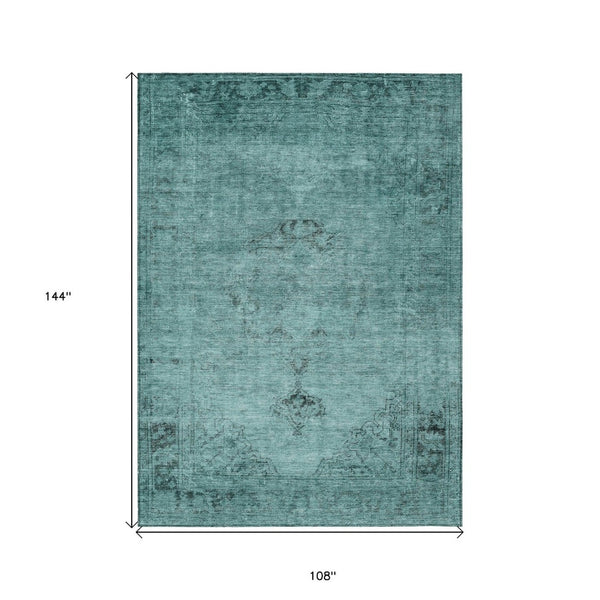 HomeRoots 9' Vibrant Teal Blue Turquoise Charcoal Oriental Area Rug - Durable, Washable, Indoor & Outdoor Use 9' X 12' 580368