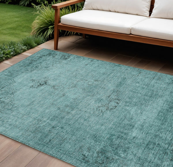 HomeRoots 9' Vibrant Teal Blue Turquoise Charcoal Oriental Area Rug - Durable, Washable, Indoor & Outdoor Use 9' X 12' 580368