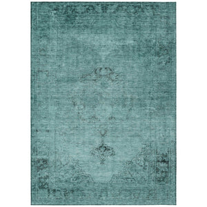 HomeRoots 9' Vibrant Teal Blue Turquoise Charcoal Oriental Area Rug - Durable, Washable, Indoor & Outdoor Use 9' X 12' 580368