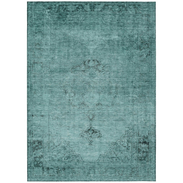 HomeRoots 9' Vibrant Teal Blue Turquoise Charcoal Oriental Area Rug - Durable, Washable, Indoor & Outdoor Use 9' X 12' 580368