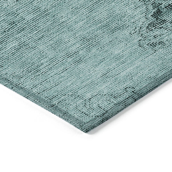 HomeRoots 9' Vibrant Teal Blue Turquoise Charcoal Oriental Area Rug - Durable, Washable, Indoor & Outdoor Use 9' X 12' 580368