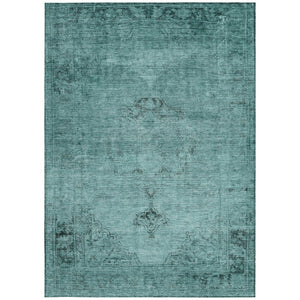 HomeRoots 9' Vibrant Teal Blue Turquoise Charcoal Oriental Area Rug - Durable, Washable, Indoor & Outdoor Use 9' X 12' 580368