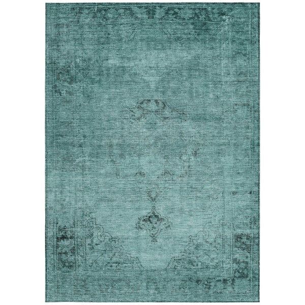 HomeRoots 9' Vibrant Teal Blue Turquoise Charcoal Oriental Area Rug - Durable, Washable, Indoor & Outdoor Use 9' X 12' 580368