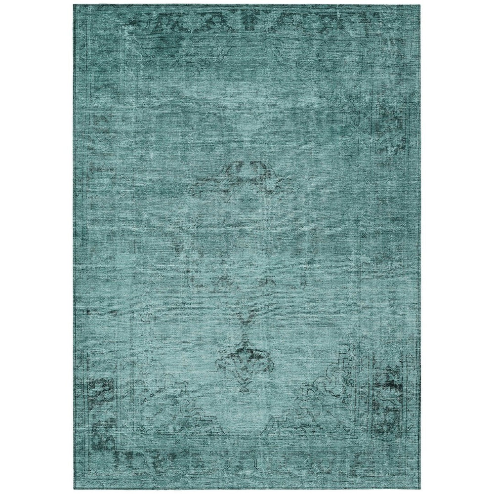 HomeRoots 5' Indoor Outdoor Teal Blue Turquoise Charcoal Oriental Area Rug - Stylish, Washable, Durable Design 10' X 14' 580369