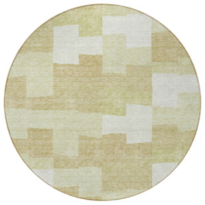 Homeroots 3' Stylish Beige Ivory And Brown Geometric Washable Area Rug For Indoor Outdoor Spaces 8' Round Polyester 580372