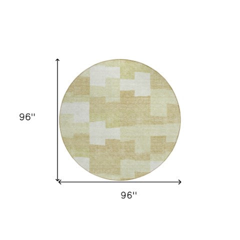 Homeroots 3' Stylish Beige Ivory And Brown Geometric Washable Area Rug For Indoor Outdoor Spaces 8' Round Polyester 580372
