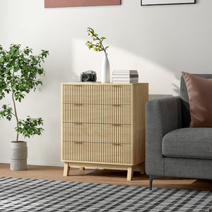 English Elm Homcom Fluted 4 Drawer Chest with Gold Pulls Rubberwood Legs Bedroom Storage W2225P485630