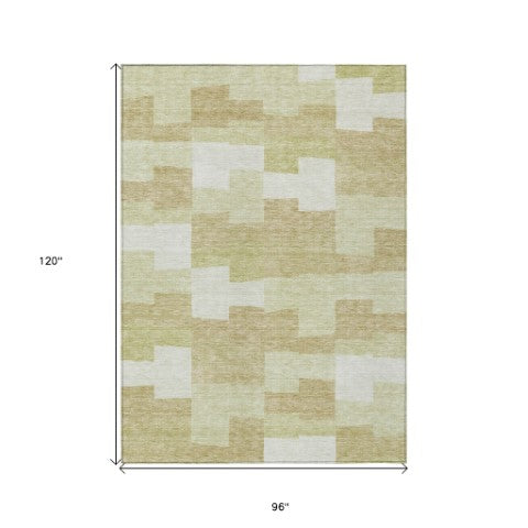 Homeroots 3' Stylish Beige Ivory And Brown Geometric Washable Area Rug For Indoor Outdoor Spaces 8' X 10' Polyester 580373