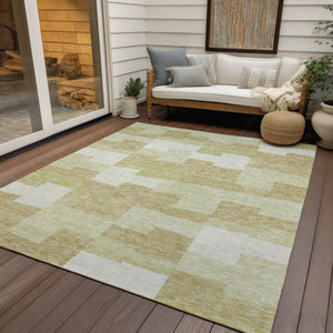 Homeroots 3' Stylish Beige Ivory And Brown Geometric Washable Area Rug For Indoor Outdoor Spaces 8' X 10' Polyester 580373