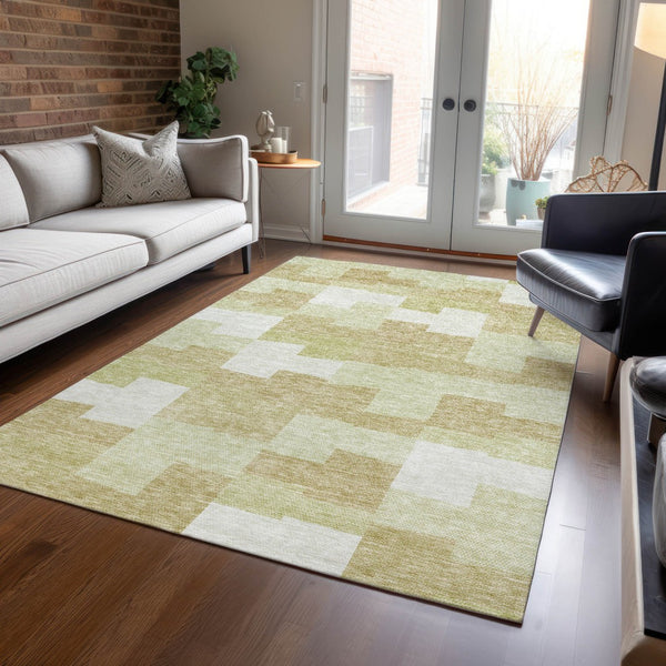 Homeroots 3' Stylish Beige Ivory And Brown Geometric Washable Area Rug For Indoor Outdoor Spaces 10' X 14' Polyester 580375