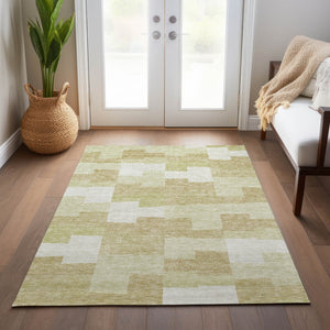 Homeroots 3' Stylish Beige Ivory And Brown Geometric Washable Area Rug For Indoor Outdoor Spaces 10' X 14' Polyester 580375