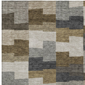 Homeroots 3' Stylish Beige Ivory And Brown Geometric Washable Area Rug For Indoor Outdoor Spaces 3' X 5' Polyester 580376