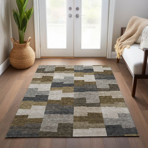 Homeroots 3' Stylish Beige Ivory And Brown Geometric Washable Area Rug For Indoor Outdoor Spaces 3' X 5' Polyester 580376