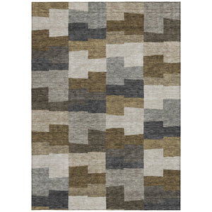 Homeroots 3' Stylish Beige Ivory And Brown Geometric Washable Area Rug For Indoor Outdoor Spaces 5' X 8' Polyester 580377