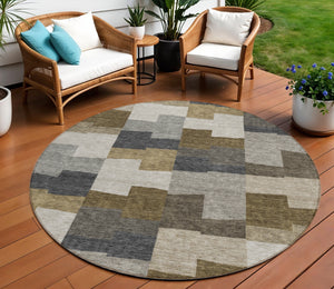 Homeroots 3' Stylish Beige Ivory And Brown Geometric Washable Area Rug For Indoor Outdoor Spaces 8' Round Polyester 580378