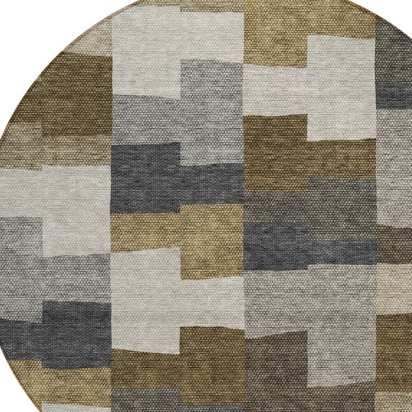 Homeroots 3' Stylish Beige Ivory And Brown Geometric Washable Area Rug For Indoor Outdoor Spaces 8' Round Polyester 580378