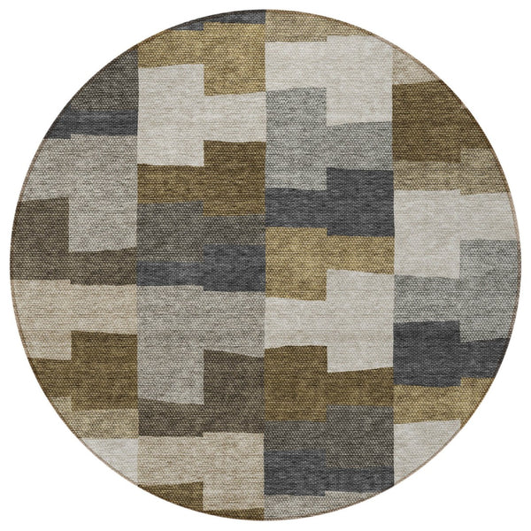 Homeroots 3' Stylish Beige Ivory And Brown Geometric Washable Area Rug For Indoor Outdoor Spaces 8' Round Polyester 580378