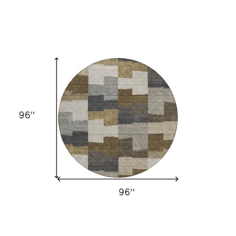 Homeroots 3' Stylish Beige Ivory And Brown Geometric Washable Area Rug For Indoor Outdoor Spaces 8' Round Polyester 580378