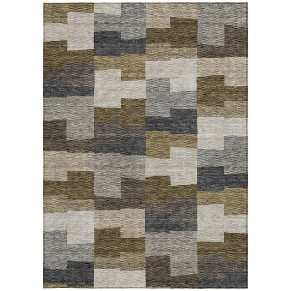 Homeroots 3' Stylish Beige Ivory And Brown Geometric Washable Area Rug For Indoor Outdoor Spaces 8' X 10' Polyester 580379